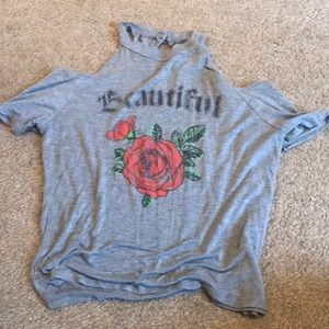 fitted gray cold shoulder top